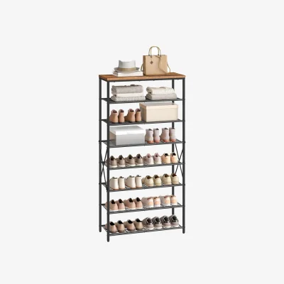 The Range 8-Tier Hallway Shoe Rack Storage With Adjustable Shelves - Rustic Brown