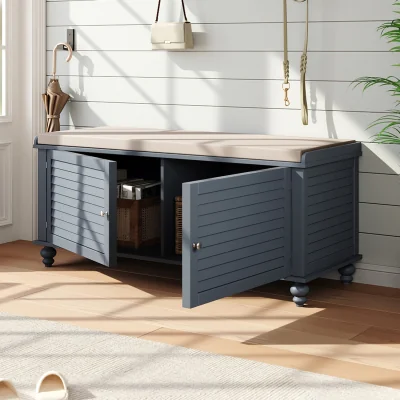 The Range Wooden Door Shoe Cabinet Storage Bench with Linen Cushion - Grey