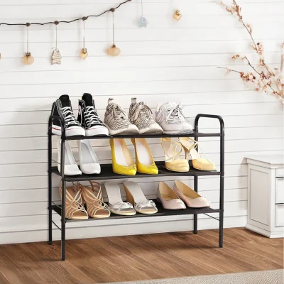 The Range 3-Tier Oxford Cloth Shoe Rack with Metal Frame - Bronze