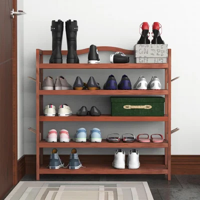 The Range 5-Tier Shoe Rack With Slipper Hanger - Teak Colour