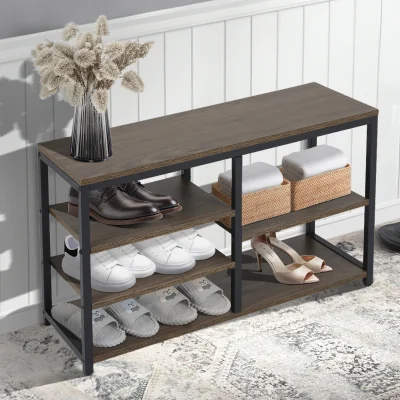 The Range 3-Tier Industrial Walnut Shoe Rack - Walnut