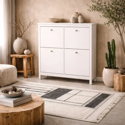 The Range Gossmere White Wooden Shoe Cabinet, 4 Flip-Down Compartments, Medium - White