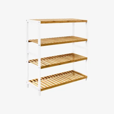 The Range 4 Tier Natural Bamboo Shoe Rack Easy Assembly Shelf Organizer - Brown and white