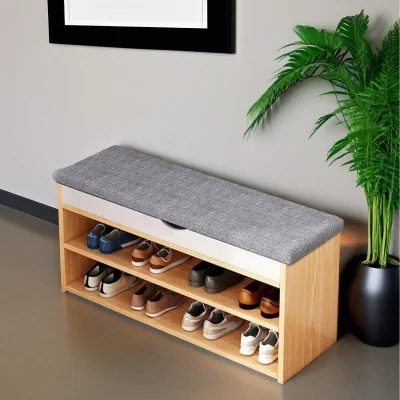 The Range 3 Tier Shoe Storage Bench With Seat  Storage - Natural Brown