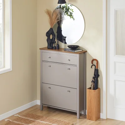 The Range Norrow Shoe Storage Cabinet Cupboard with Drawer and 2 Flip Drawers - Light Grey