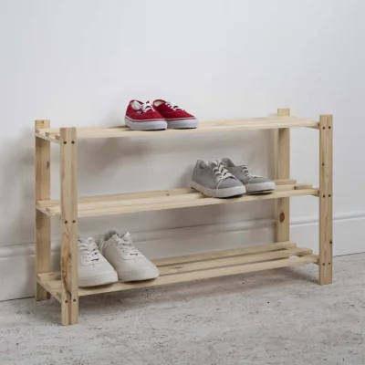 The Range 3 Tier Shoe Rack in Pine - Brown