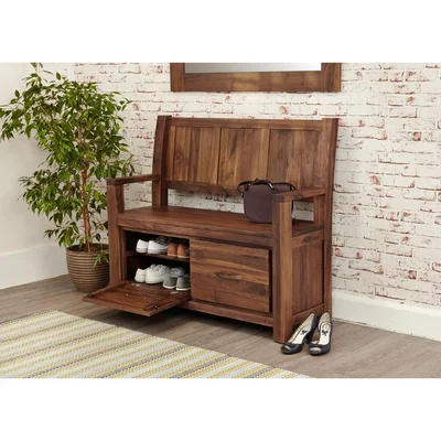 Teddy Beau Baumhaus Mayan Walnut Monks Bench with Shoe Storage