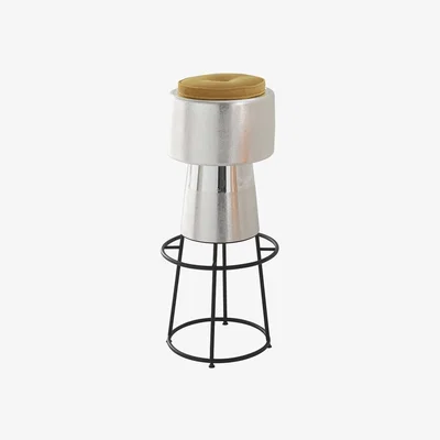 Amara Zanetto - Tappo Stool - Satin Silver & Yellow Velvet Cushion