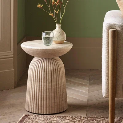 Atkin & Thyme Mason Side Table/Stool Travertine Finish