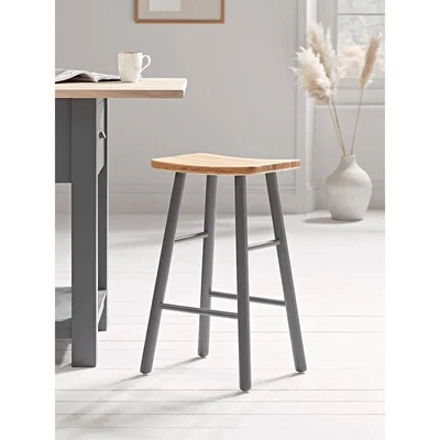 Cox and Cox NEW Oak Curved Topped Counter Stool - Charcoal