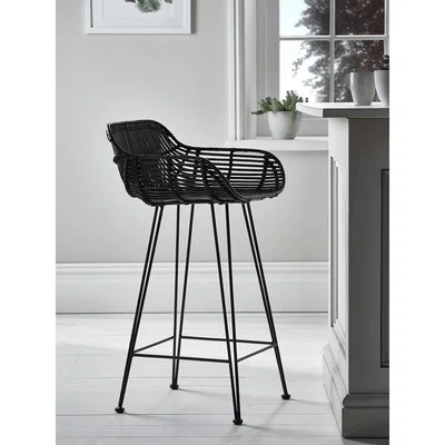 Cox and Cox Flat Rattan Counter Stool - Black