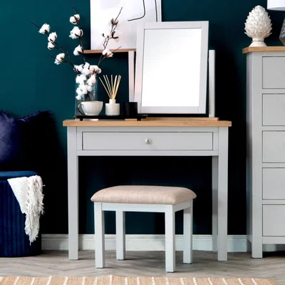 Chiltern Oak Furniture Salisbury Grey Painted Oak Dressing Table, Stool & Dressing Mirror
