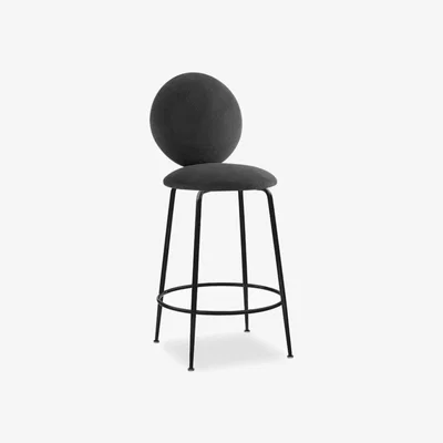 Cult Furniture £24  Off  Regent Kitchen Stool with Backrest, Sustainable Grey Velvet Leg Colour: Black