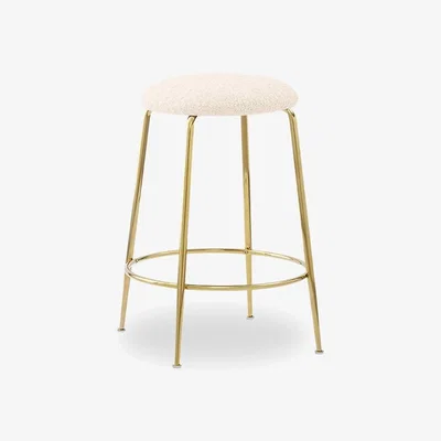 Cult Furniture £14 Off Regent Kitchen Stool, Ivory White Boucle & Brass Leg Colour: Brass