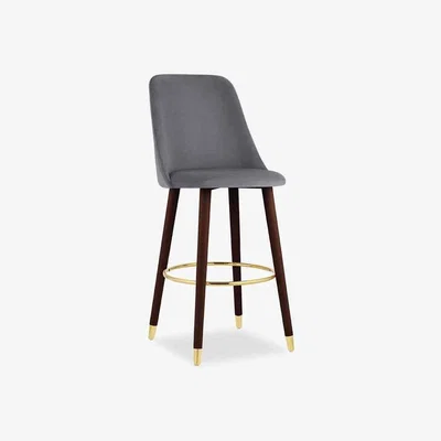 Cult Furniture £50  Off   Primrose Kitchen Stool, Grey Velvet Leg Style: Walnut Legs with Gold Tips