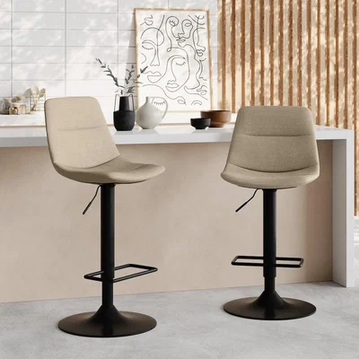 Cult Furniture Connie Adjustable Stool, Latte Sustainable Fabric