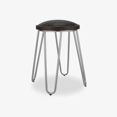 Cult Furniture £40  Off   Hairpin Low Stool, Black Studded Seat Leg Colour: Galvanised