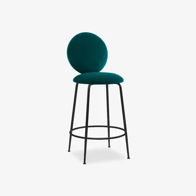 Cult Furniture £24  Off  Regent Kitchen Stool With Backrest, Sustainable Teal Velvet Leg Colour: Black