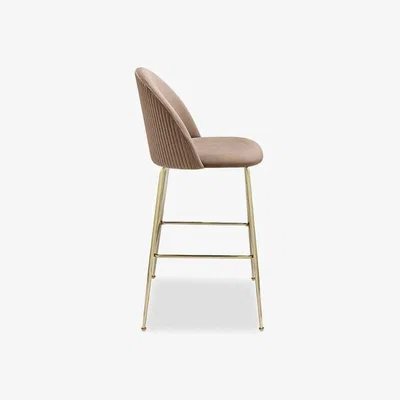 Cult Furniture Nova Kitchen Stool, Taupe Sustainable Velvet Leg Colour: Brass