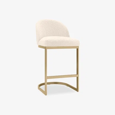 Cult Furniture £10  Off   Matteo Kitchen Stool with Backrest, Ivory White Boucle Leg Colour: Brass