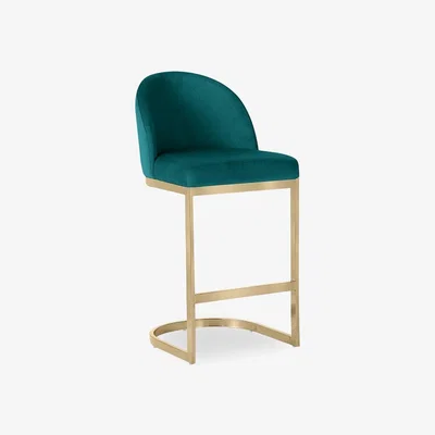 Cult Furniture £30  Off  Matteo Kitchen Stool with Backrest, Teal Sustainable Velvet Leg Colour: Brass