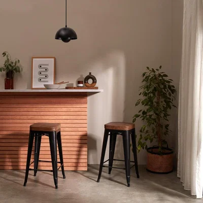 Cult Furniture Xavier Pauchard Tolix Style Metal Kitchen Stool, Tan & Black Seat Colour: Brown Seat