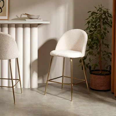 Cult Furniture Heather Kitchen Stool, Ivory White Boucle Leg Colour: Black