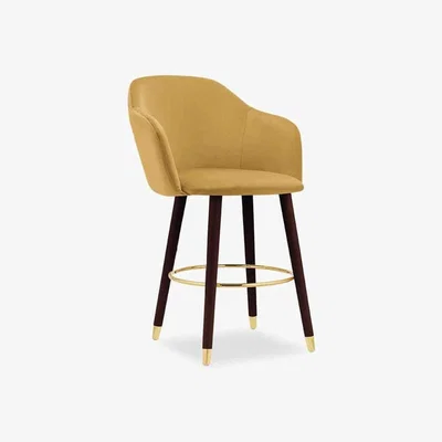 Cult Furniture £60  Off   Primrose Kitchen Stool, Mustard Velvet Leg Style: Walnut Legs with Gold Tips