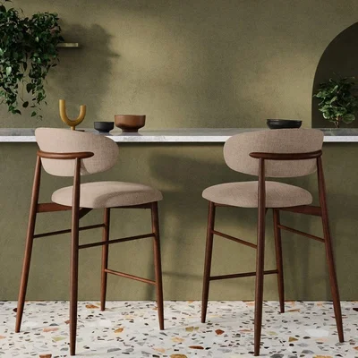 Cult Furniture £20  Off  Halston Kitchen Stool, Latte Sustainable Fabric