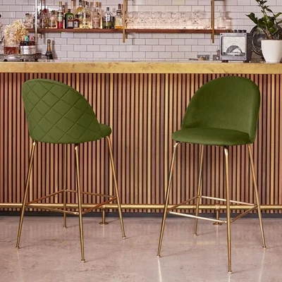 Cult Furniture £70  Off   Heather Kitchen Stool, Moss Green Velvet Leg Colour: Chrome