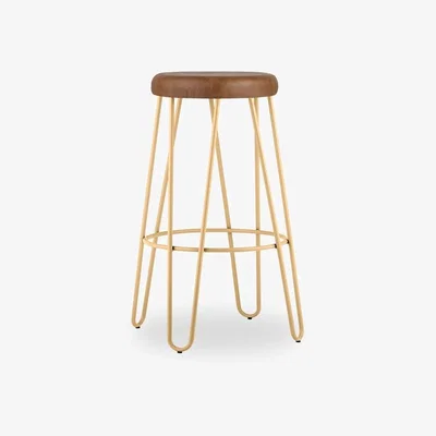 Cult Furniture £10  Off   Hairpin Metal Kitchen Stool, Brass Seat Colour: Tan Seat