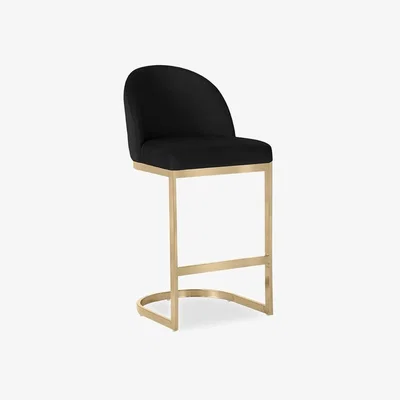 Cult Furniture Matteo Kitchen Stool with Backrest, Black Velvet Leg Colour: Brass