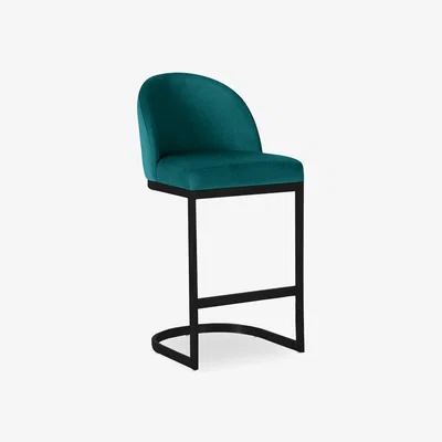 Cult Furniture £20  Off  Matteo Kitchen Stool with Backrest, Teal Sustainable Velvet Leg Colour: Black