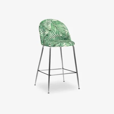 Cult Furniture Heather Kitchen Stool, Green Palm Leaf Leg Colour: Chrome