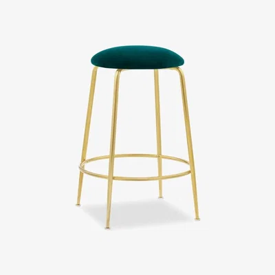 Cult Furniture £30 Off Regent Kitchen Stool, Teal Sustainable Velvet & Brass Leg Colour: Brass