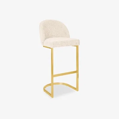 Cult Furniture Matteo Kitchen Stool with Backrest, Ivory White Boucle Leg Colour: Brass