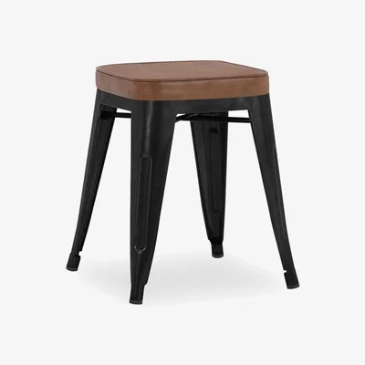 Cult Furniture £4 Off Xavier Pauchard Tolix Style Metal Low Stool, Tan & Matte Black Size: 45cm