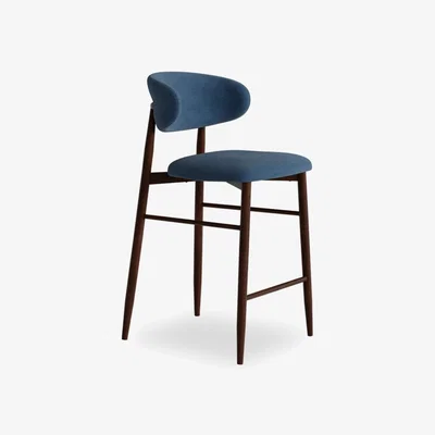 Cult Furniture £20  Off  Halston Kitchen Stool, Dust Blue Sustainable Velvet