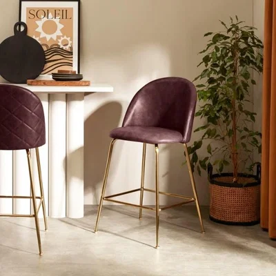 Cult Furniture Heather Kitchen Stool, Dark Red Leg Colour: Chrome