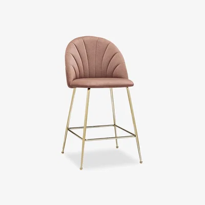 Cult Furniture Sylvia Kitchen Stool, Blush Pink Sustainable Velvet Leg Colour: Brass