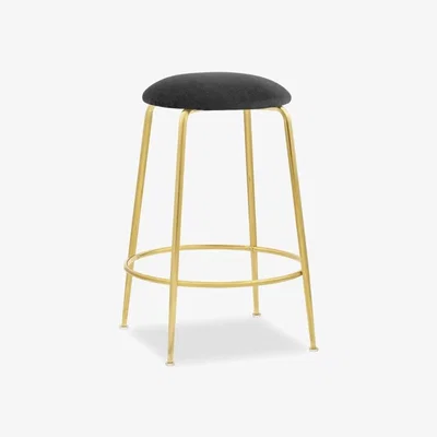 Cult Furniture £30  Off  Regent Kitchen Stool, Sustainable Grey Velvet Leg Colour: Brass