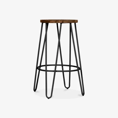 Cult Furniture Hairpin Metal Kitchen Stool, Elm Wood & Black Dark Wood Seat