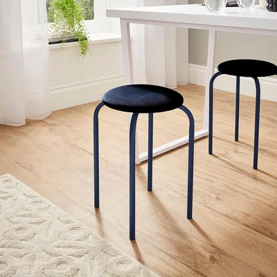 Dunelm Verity Stacking Stool, Steel Velvet Luxe Navy
