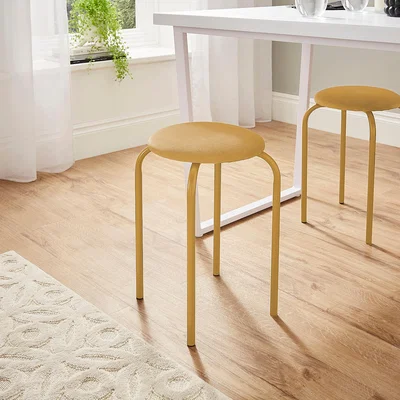 Dunelm Verity Stacking Stool, Steel Velvet Old Gold