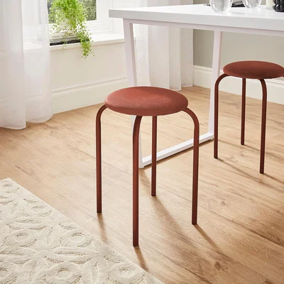 Dunelm Verity Stacking Stool, Steel Velvet Orange Umber
