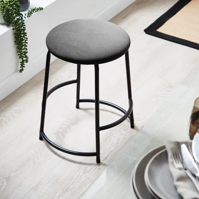 Dunelm Stannis Low Stool, Velvet Black