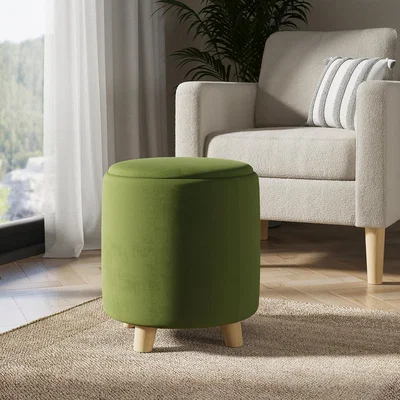 Dunelm Kirby Velvet Storage Stool with Tray Olive