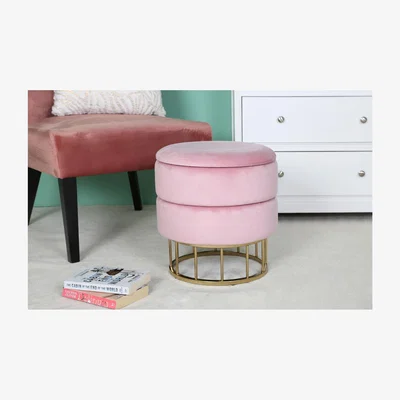 Furniture123 Aurora Boutique Round Storage Stool Blush Pink