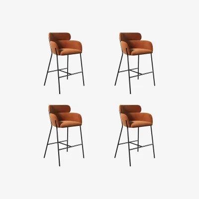 Furniture123 Set of 4 Burnt Orange Velvet Curved Kitchen Stools with Back - Isla