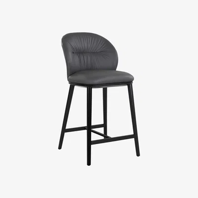 Furniture123 Set of 4 Charcoal Real Leather Kitchen Stools with Black Legs - Eren